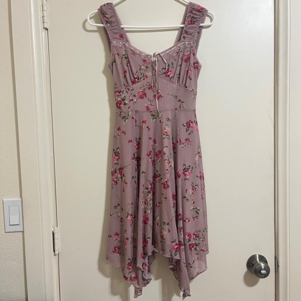 Babydoll Floral Handkerchief Dress XS Pink Fairy‎ Grunge Coquette Y2K Lace Mesh